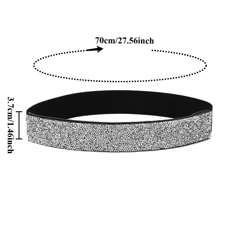 Fashionable Bling Rhinestone-Encrusted Elastic Waist Belt: Versatile for Dresses, Crystal-Studded Women’s Waist Belts