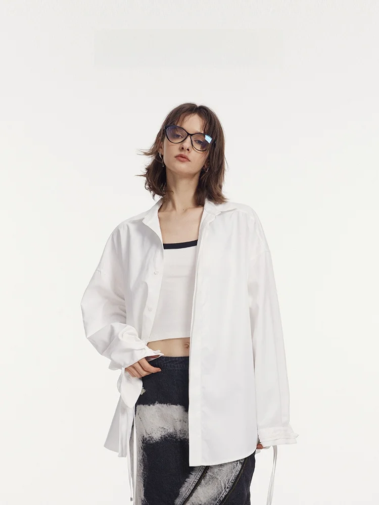 

UNRESTRAIN Large Shape White Shirt Spring Summer New Couple Casual Style Long Sleeve Loose Fit Polyester Nylon
