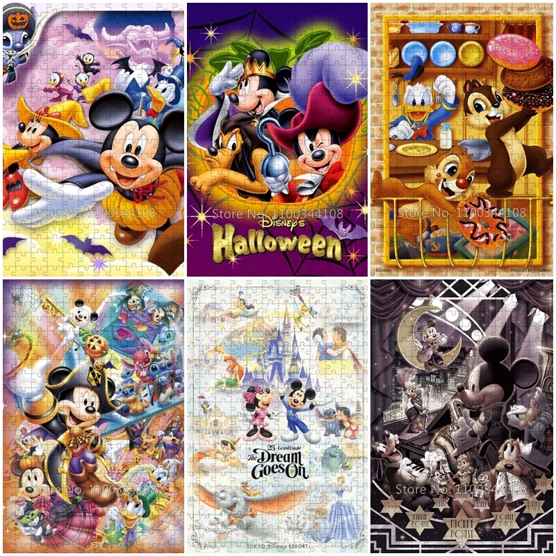 300/500/1000 Pieces Disney Mickey Mouse Jigsaw Puzzles Halloween Series Pumpkin Wooden Puzzle for Adult Stress Relieving Toys