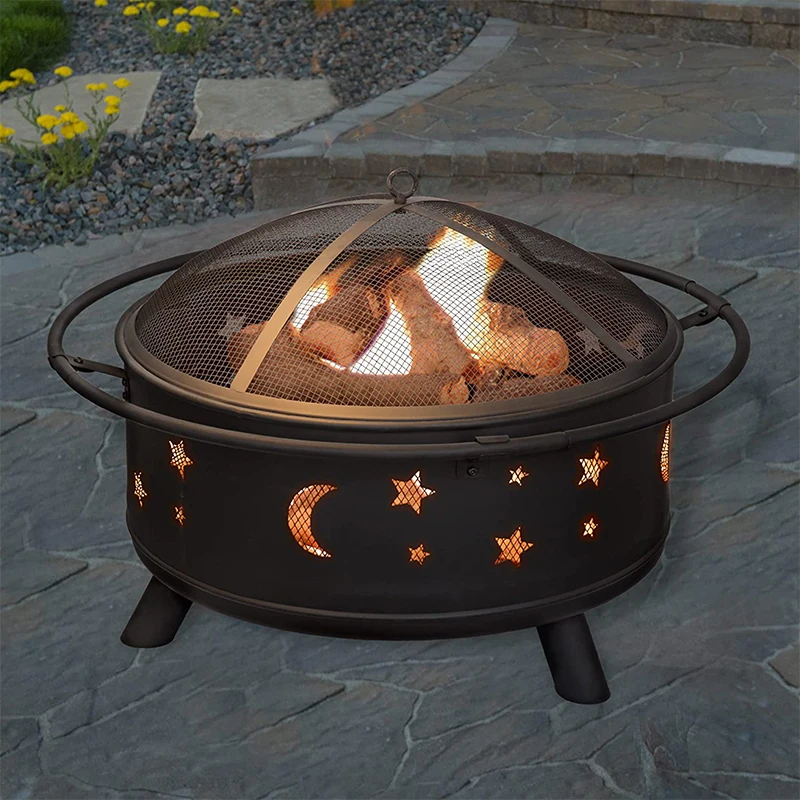 Factory Outdoor Garden Heavy Duty Metal Large Bonfire Wood Burning Portable Hollow Out Brazier Fire Pit