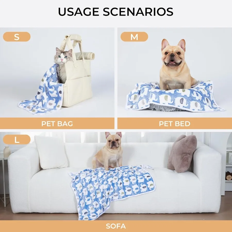 1 pacote com 3 cobertores super macios fofos premium fofo padrão de elefante cobertor para animais de estimação flanela lance para cachorro gato azul pequeno 23x16