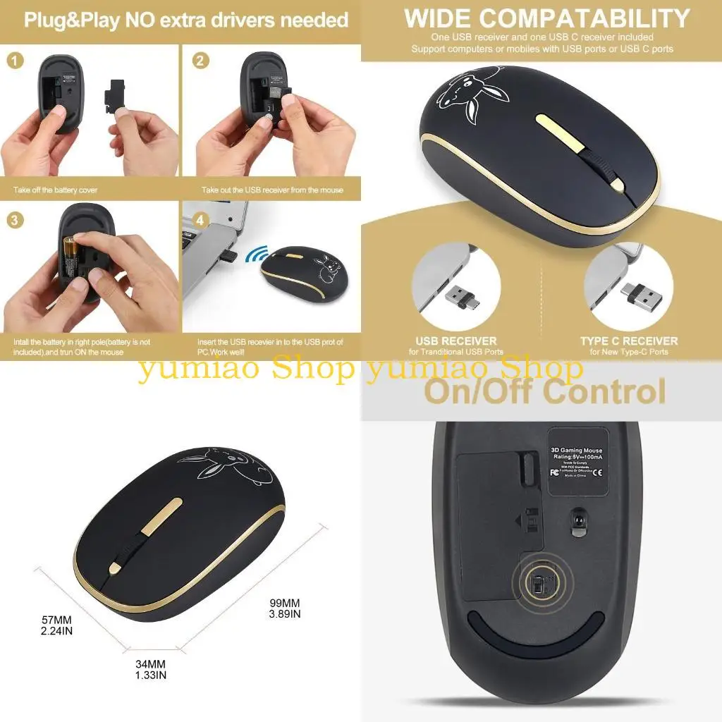 587B Ergonomic Mouse with 3 Buttons for PC Computer Laptop Mice USB Adapter
