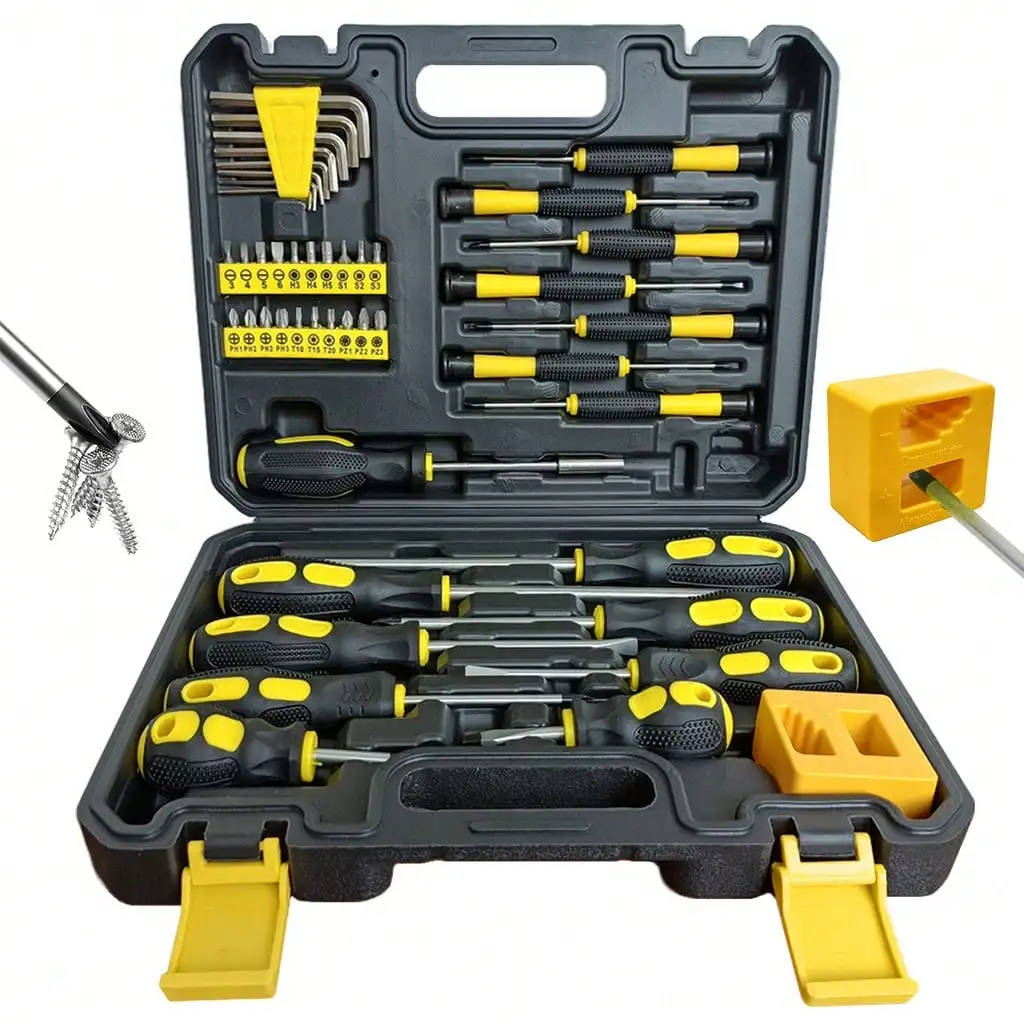 45pcs-Professional Screwdriver Set With Magnetic Bit Holder - Chrome Vanadium Steel, Includes Slotted, Hex, Torx Bits & Precision Tools - Durable Repair Kit For DIY & Industrial Use