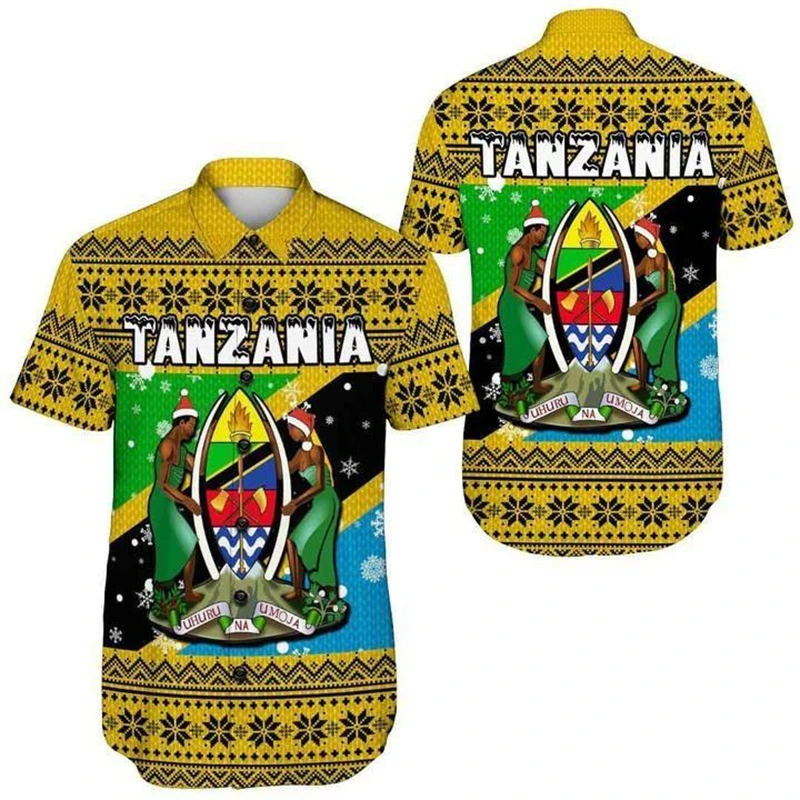 

Tanzania Flag Map 3D Printed Short Sleeve Shirts For Men Clothes Summer Africa Country Lapel Blouse National Emblem Shirt Tops