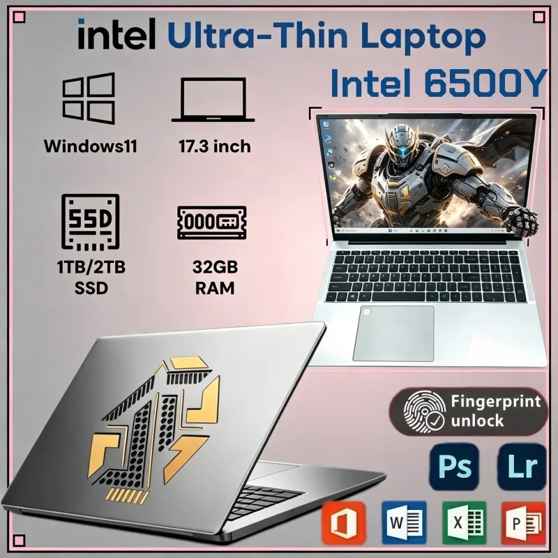 17.3 Inch Big Display Intel 6500Y Notebook 32GB RAM 2TB SSD Windows11 Fingerprint Unlock For Home Video Playback Office Writing