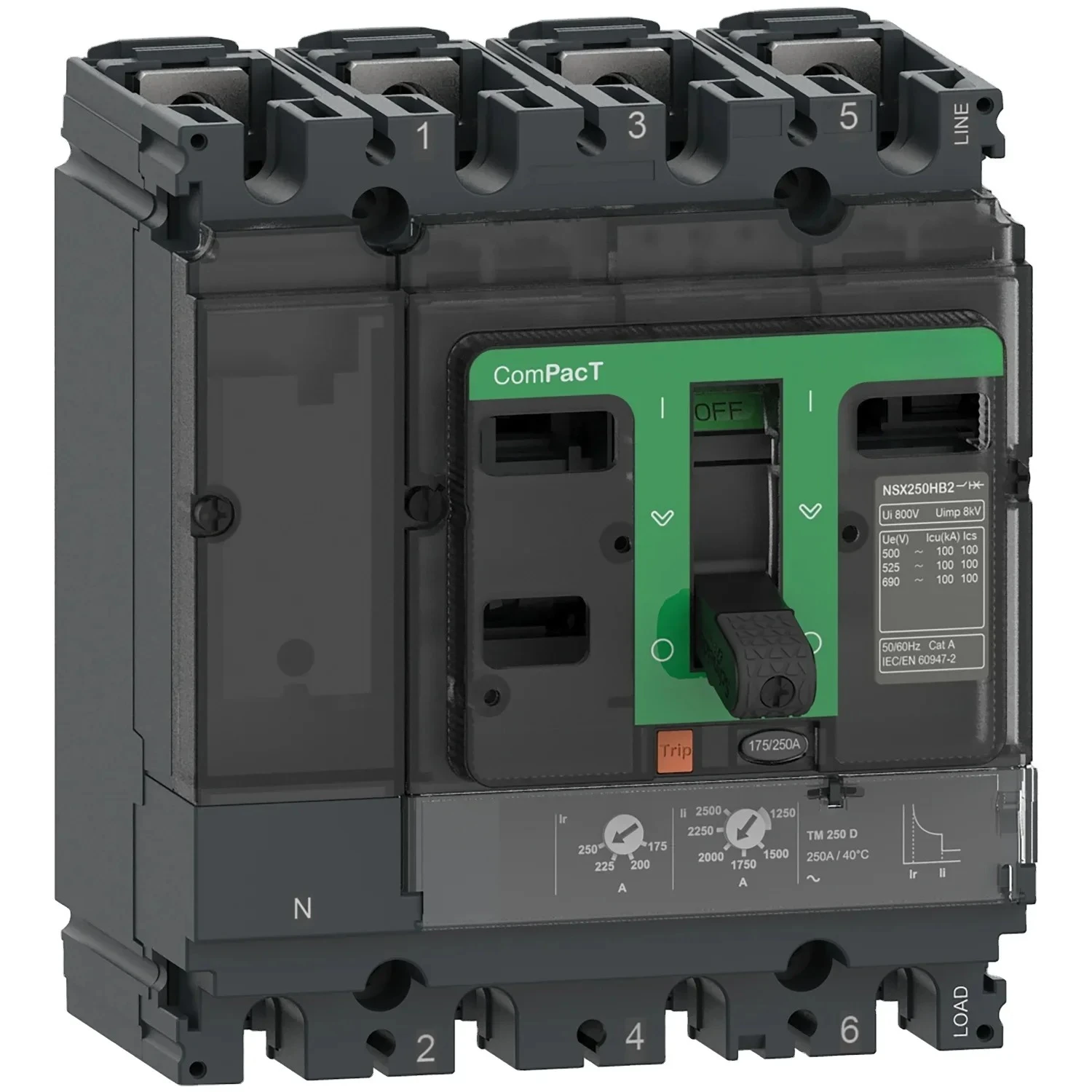 for Telemecanique LV431840 circuit breaker ComPact NSX250N 50kA 415VAC TMD trip unit 250A 4P 3D MCCB C25N6TM250