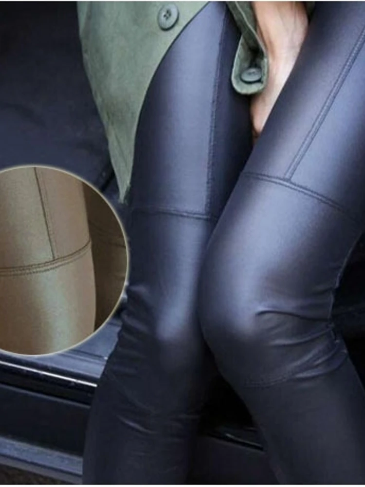 الجلود نظرة طماق المرقعة التخسيس السراويل الطويلة المرأة Faion Boting السراويل المواد الاصطناعية مجموعة الربيع