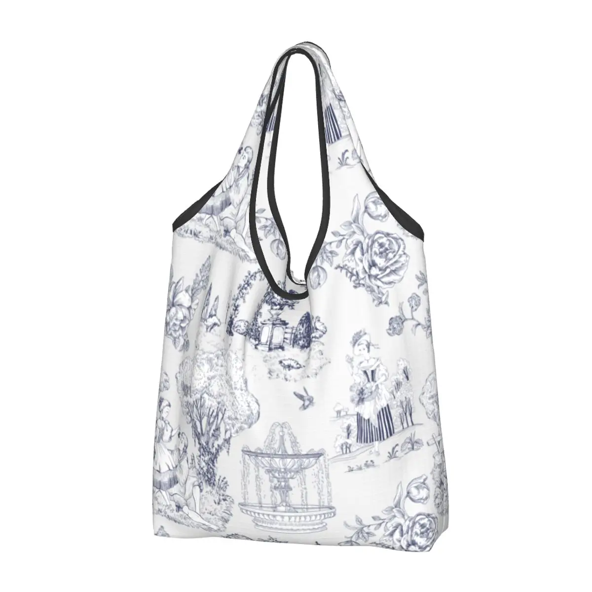 

Reusable 18th Centurey French Toile De Jouy Shopping Bags for Groceries Foldable Vintage Bags Washable Sturdy Large Tote Bags