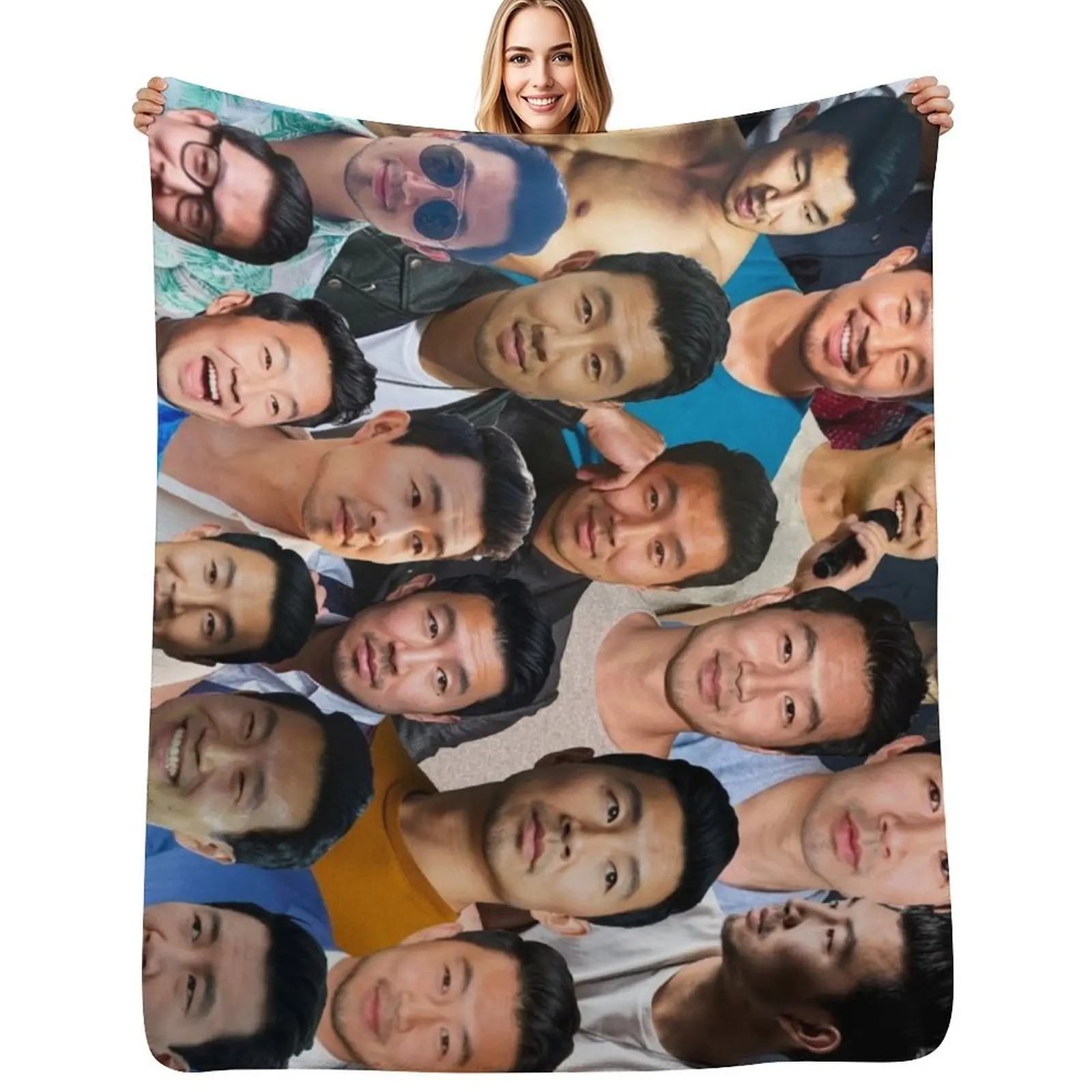 

Simu Liu Photo Collage Throw Blanket Cozy Napping Blanket Gift for Mom Dad