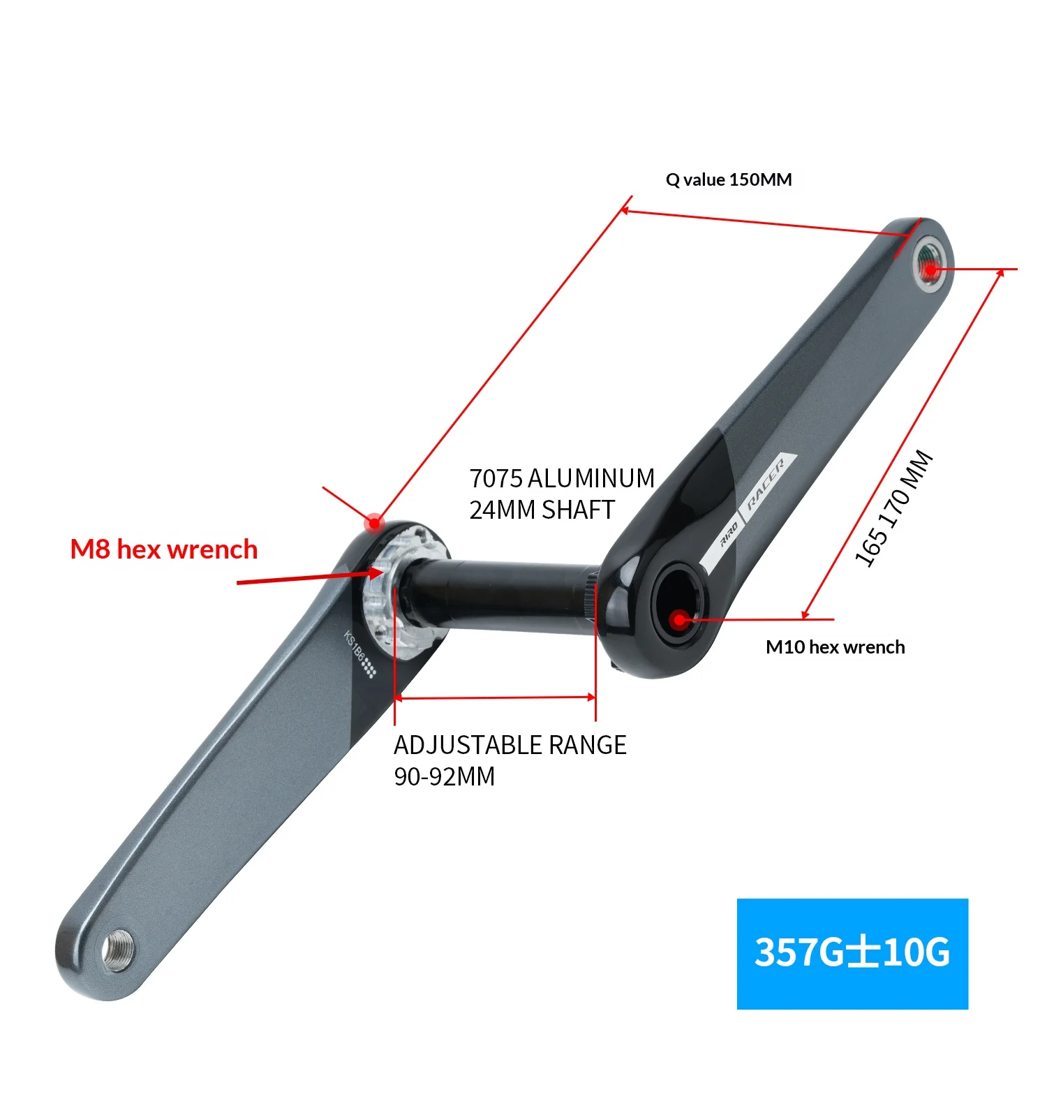 RIRO KSB Carbonfaser-Kurbelgarnitur für Rennrad/Klapprad, 24mm Spindel, 3-Bolzen-Direktmontage, kompatibel mit Leistungsmessern. – Detail 14