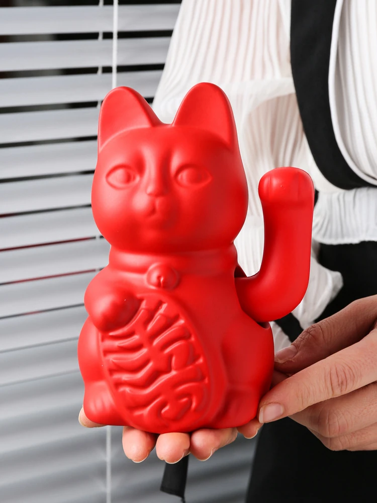 5.9 Inch Ceramic Lucky Cat Waving Arm Maneki Neko Beckoning Cat for Fortune Luck Wealth Prosperity Decoration Fengshui Ornament