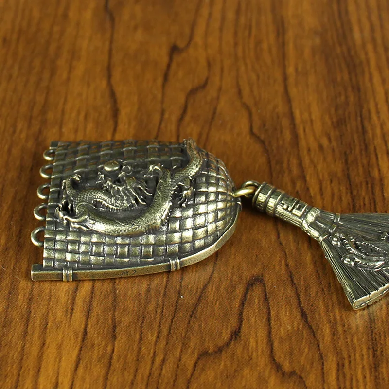 Brass Dragon And Phoenix Dustpan Keychain Pendant Men'S Car Key Ornaments Pure Copper Accessories Stall Wholesale Delivery