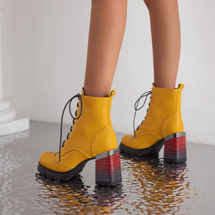 

ORCHALISA Женские ботильоны на массивном каблуке 9 см с круглым носком, размер 43, 44, черные, желтые, клубные вечерние женские туфли на платформе со шнуровкой 2,5 см