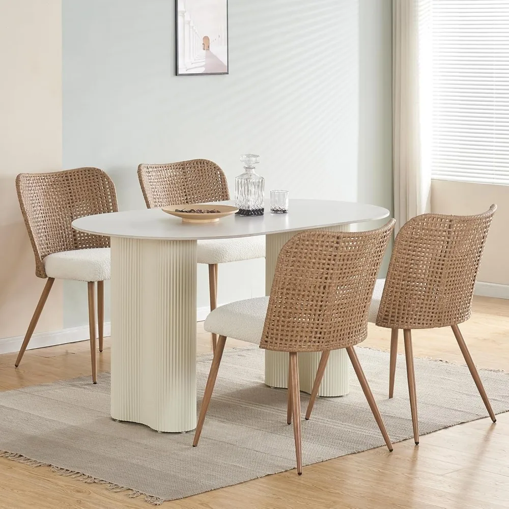 

Rattan Dining Chairs Set of 4,Modern Upholstered Kitchen Room Chairs,Accent Dining Chairs with Full PE Cane Back and Metal Legs