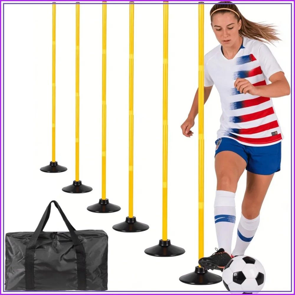

5 FT Agility Training Poles for Soccer, Football, Basketball, Dog, Horse - Adjustable Speed Training Equipment with Round Rubber Base, Set of 4/6