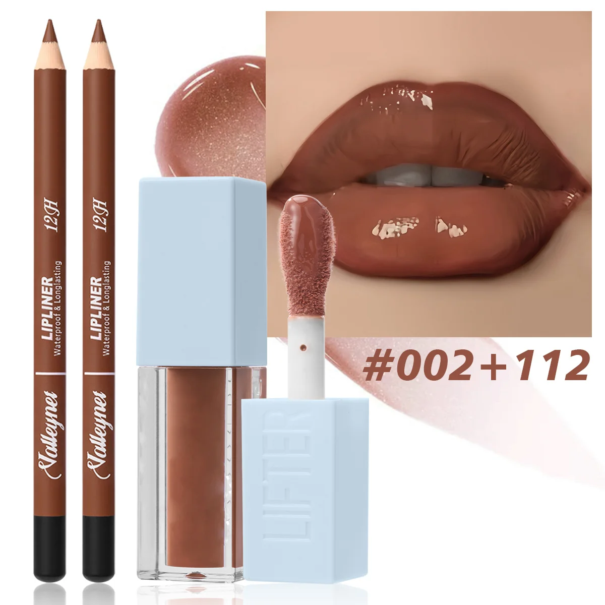 2 unids/set delineador de labios + aceite de labios lápiz labial de terciopelo mate-Juego combinado de labios resistente al agua de larga duración cosméticos tutoriales de maquillaje