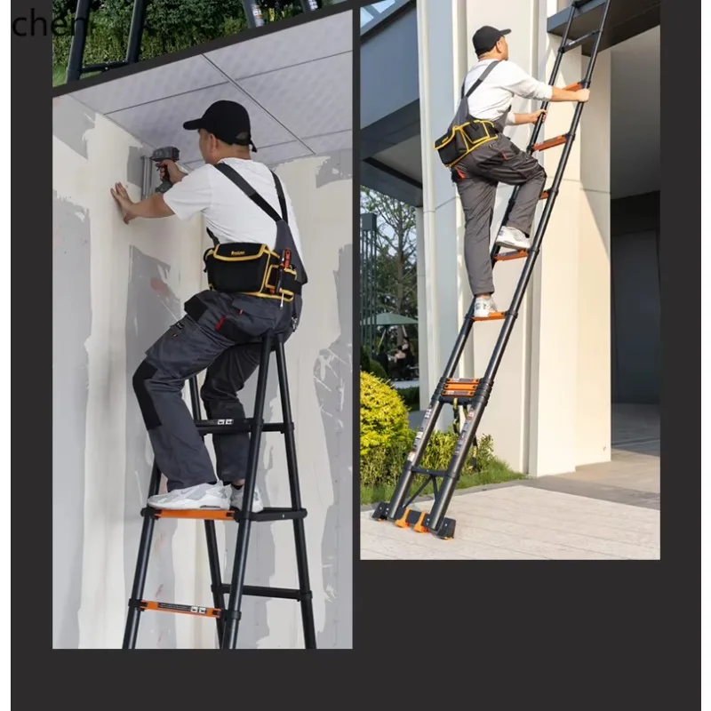 X-13 Telescopic Ladder Multi-Functional A-Frame Thickened Aluminum Alloy Lifting Straight Ladder