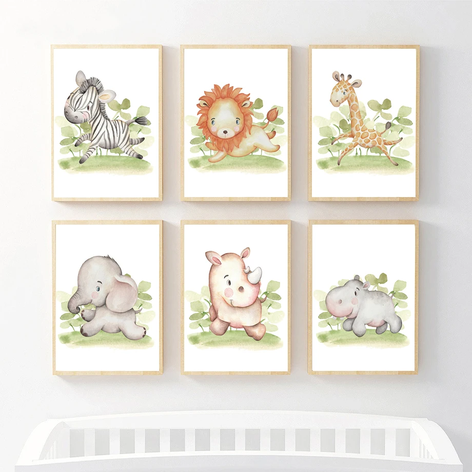 Giraffe Hippo Zebra Lion Jungle Animals Safari Nursery Wall Art Canvas Painting Posters And Prints Pictures Baby Kids Room Decor