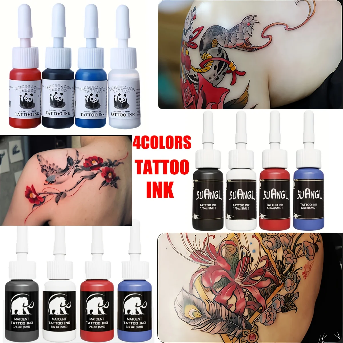 

Профессиональные чернила для татуировок — долговечная, не выцветающая и формула без спирта для всех тонов кожи, 1/6 унции.