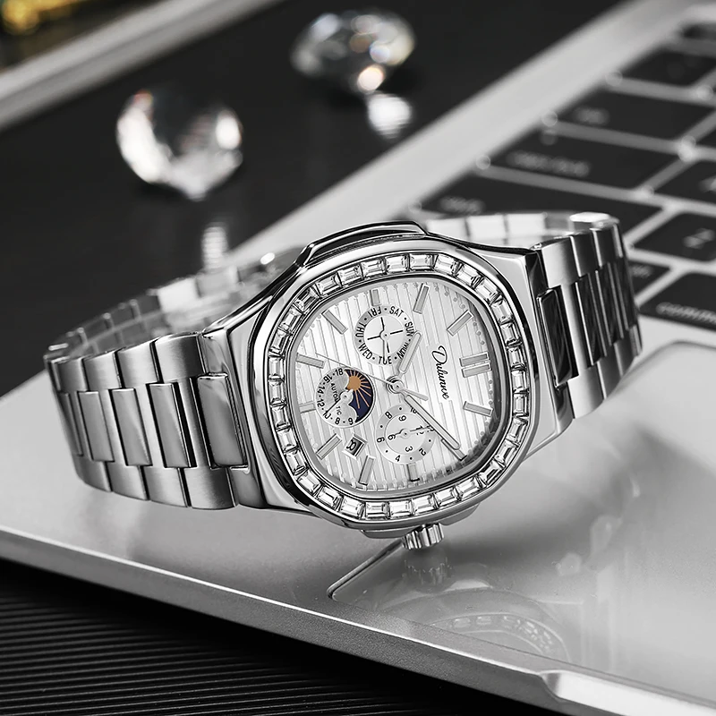 Men's Automatic Mechanical Watch, 2025 Summer New Style, Trendy Skeletonized Moon Phase Three-Hand Watch, High-End Selection