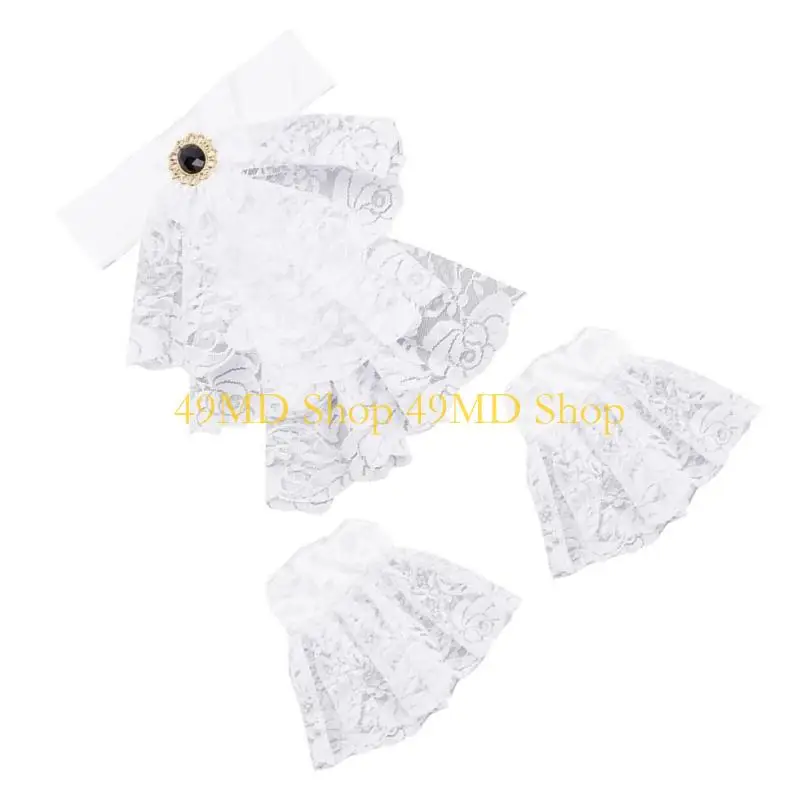 49MD Detachable False Collar Wrist Cuffs Choker for Shirt or Dress Ruffled Lapel Shawl for Lady Girl Choker