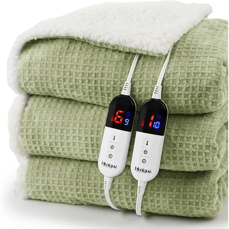 Dual Controller Sherpa Wool Fast Heating Blanket with 6 Heating Levels and 10 Hour Automatic Closing ETL Certification