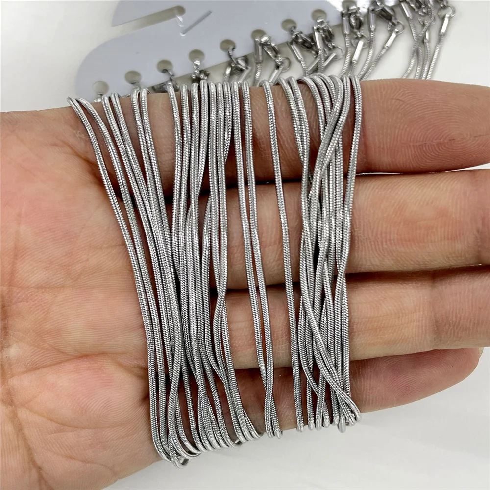 

Wholesale 1.2mm stainless steel Round Snake Chain Rope Lobster Clasp 45cm+5cm Diy Jewelry Making Necklace Accessories 60Pcs