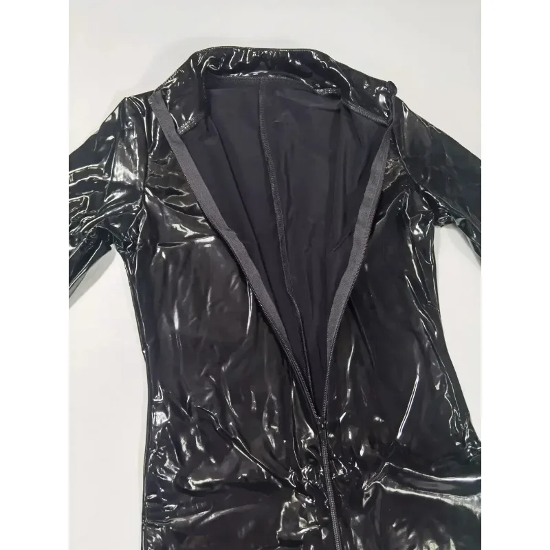 

Сексуальный женский комбинезон из искусственной кожи, ПВХ и латекса с молнией спереди и открытой промежностью, эластичный боди-костюм, эротический наряд