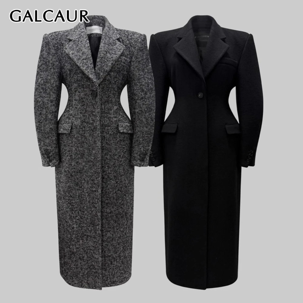 

GALCAUR Solid Spliced Pocket Chic Jacket Female Lapel Long Sleeve Slimming Office Commute Women's Jackets Autumn Style Fashion