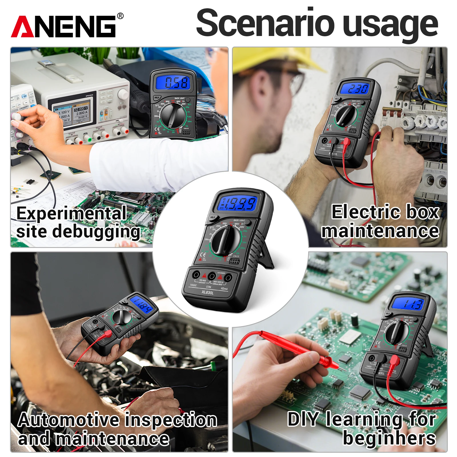ANENG XL830L LCD Backlight Multimeter 1999 Counts 600V AC/DC Voltage DC 10A Current Resistance Diode HFE Detector with Data Hold gallery 3