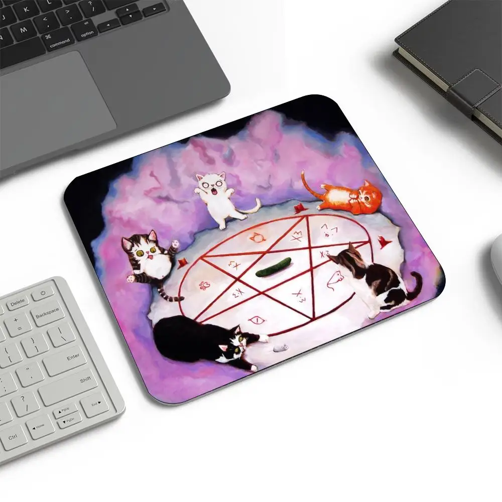 Witch Cats Ritual Square Gaming Mouse Pad Non Slip Rubber Base 18x22 40x45 Desk Mat for PC Laptop Gamer Office Desktop