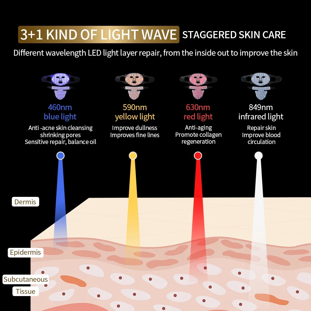 Wireless 3D Silicone LED Face Neck Mask with 480 Lamp Beads Infrared Light Photon Mask Skin Rejuvenation Anti-Ance Shrink Pores