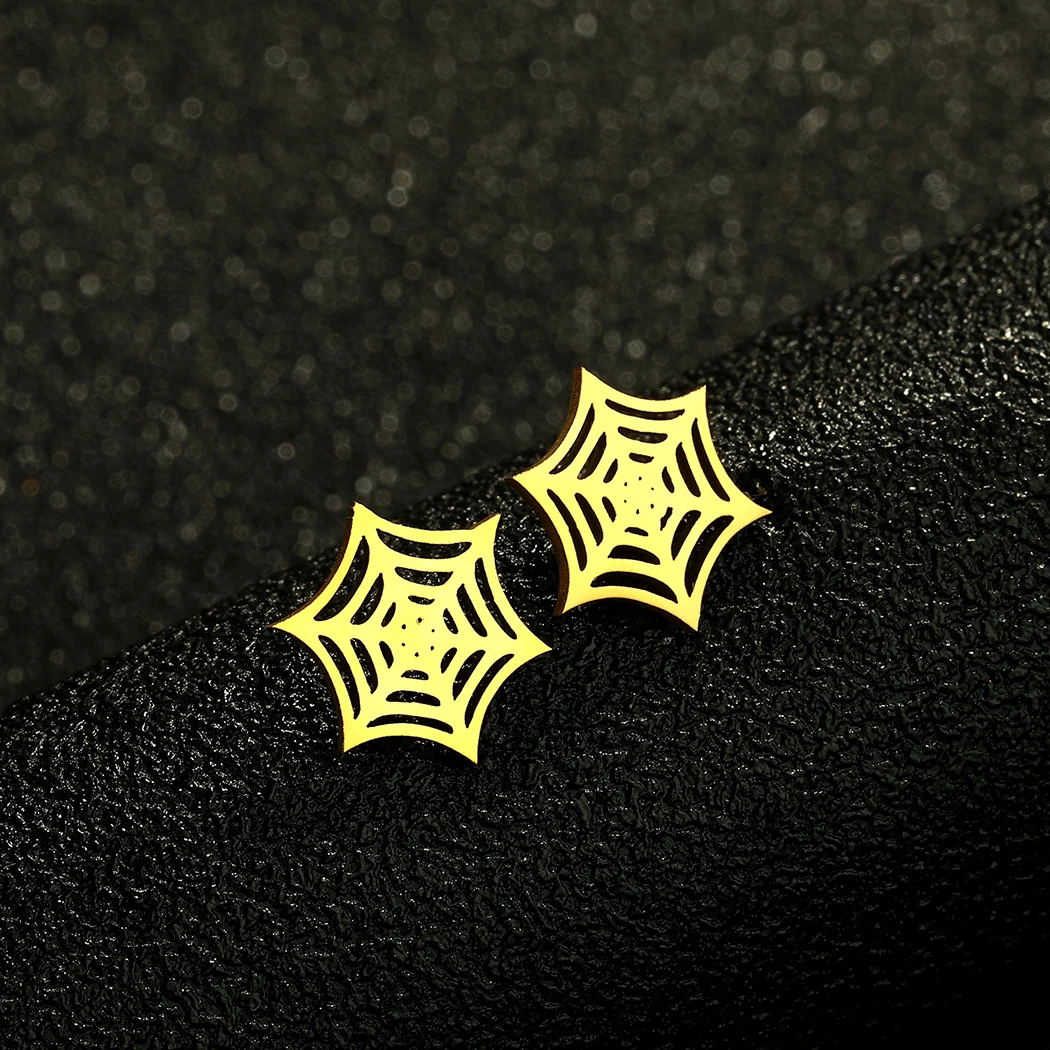 Chandler Stainless Steel Spooky Season Earrings Spider Web Stud Earring Fall Earrings Halloween Gift Jewelry for Men and Women