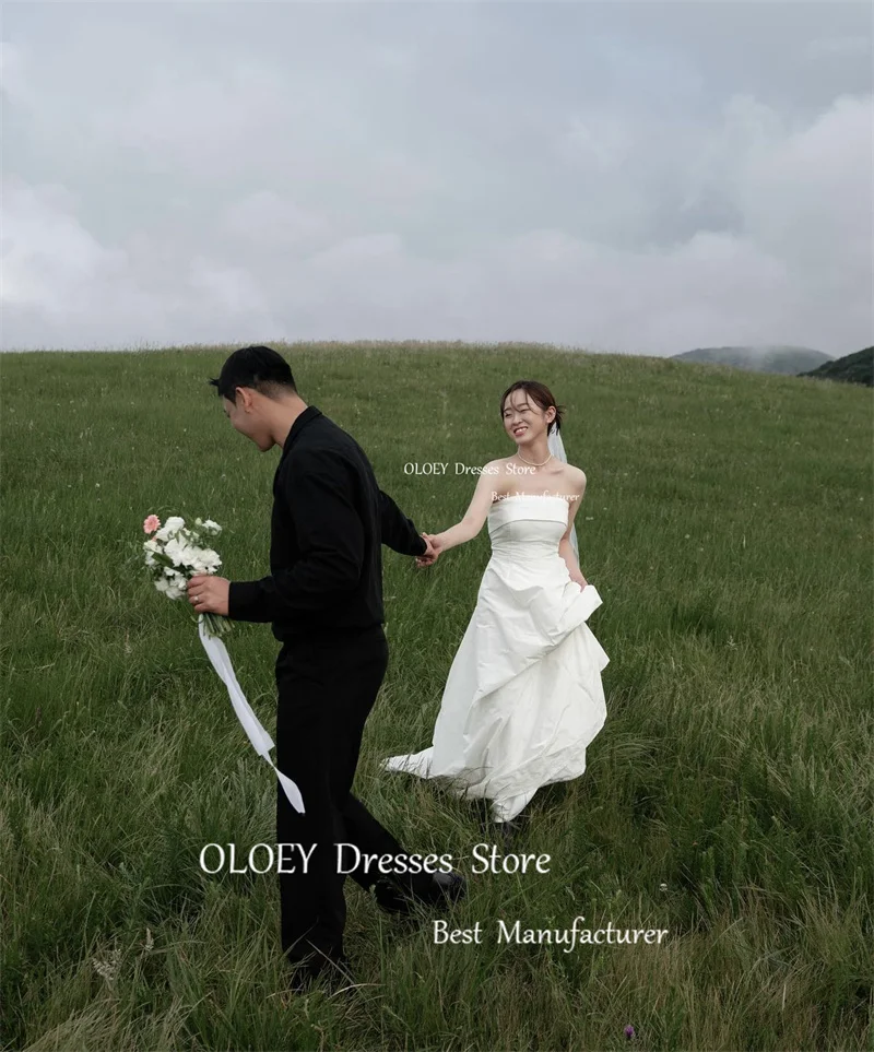OLOEY Simple A Line Taffeta Wedding Dresses Korea Women Floor Length Bridal Gowns Custom Made Mariage Plus Size Customized