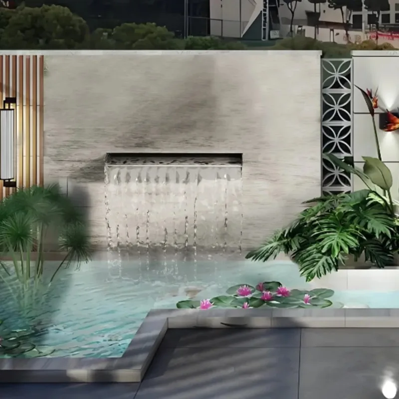 Pool-Wasserfall-Spülbahn, Teichwasserfälle aus Edelstahl mit mehrfarbigem LED-Licht, Außenpoolbrunnen für Garten, Terrasse