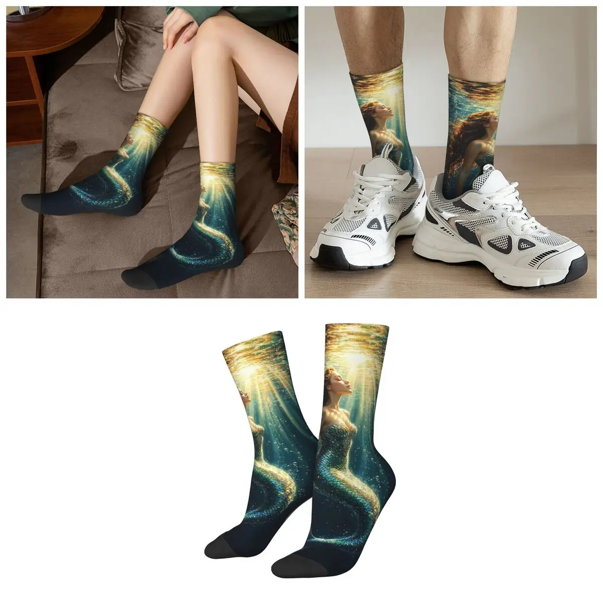 Mysterious Mermaid Under The Water Socks Harajuku High Quality Stockings All Season Long Socks for Man Woman Valentine's Day