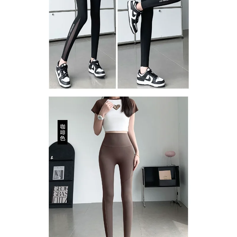 New Shark Summer Thin Women's Pocket Leggings Tummy Control Butt Lifting Mesh Yoga Baie Pants