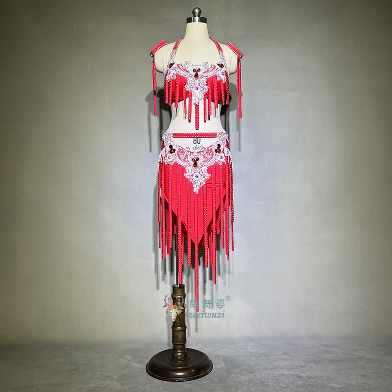 

Belly Dance Costume Original Dancer's competition Suit Tassel Performance Clothes Customsized Women Children Bellydance Set