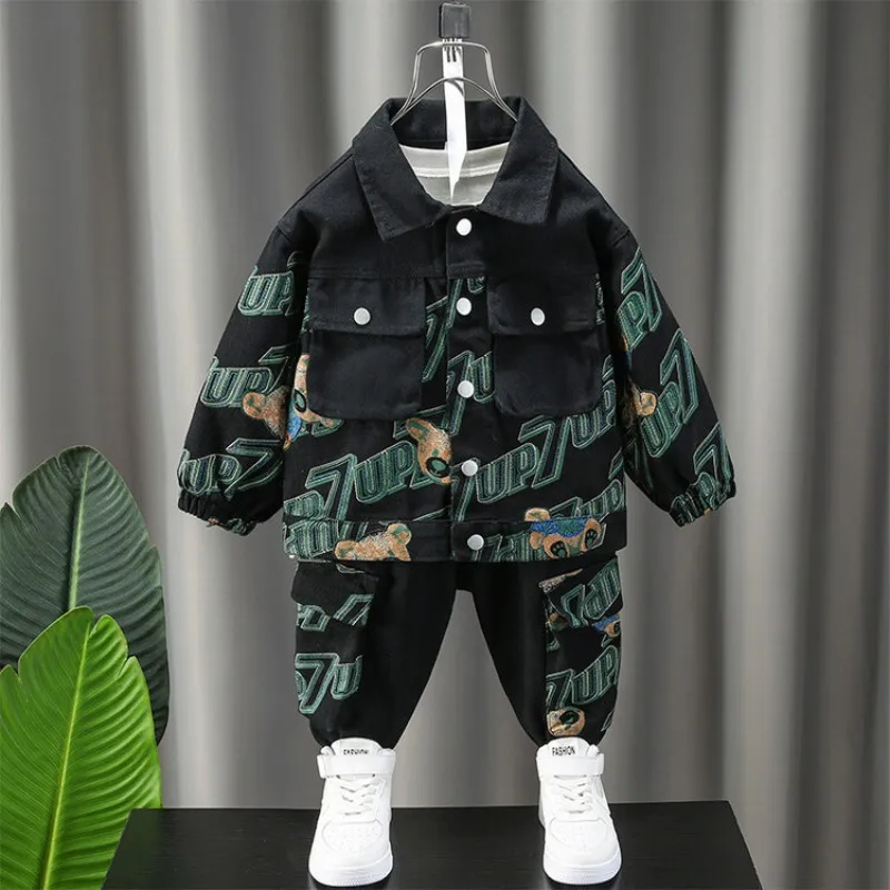 Boys Coat +Pants Kids Sets Cotton 2PCS/Set 2023 Cardigan Spring Autumn Jogging Suit Uniforms Children Clothing