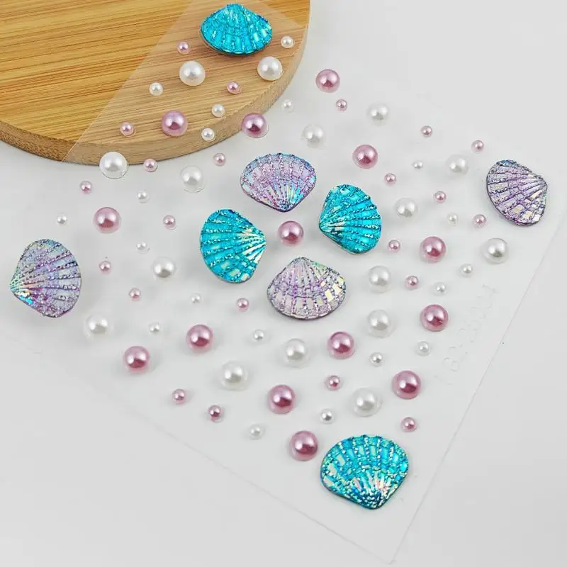 1 Sheet Sparkling Mermaid Rhinestone Temporary Tattoos 3D Dreamy Shell Pearl Face Stickers DIY Body Art Stage Makeup Tool