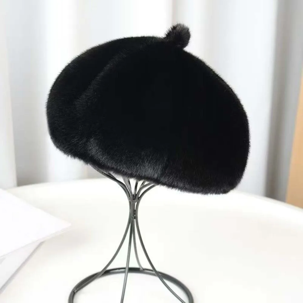 Winter Warm Bonnet Furry Faux Mink Beret Soft Thickened Leopard Print Hat Luxury Thermal Pumpkin Painter Cap Dating