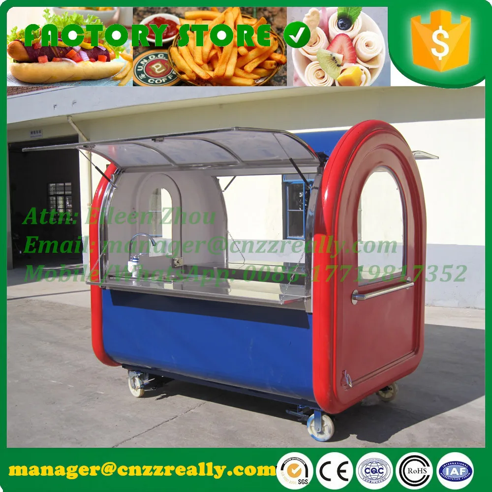 CFR envío por mar, carrito de quiosco de comida callejera de 2 colores y 2,2 m de longitud a la venta con máquina de aperitivos interior opcional