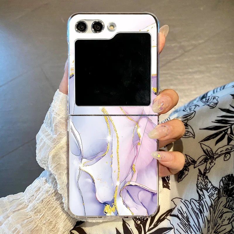 Marble Pattern Transparent Phone Case For Samsung Galaxy Z Flip 6 5 4 3 Clear Hard Folding Cover For Samsung Z Flip6 Flip5 Flip4