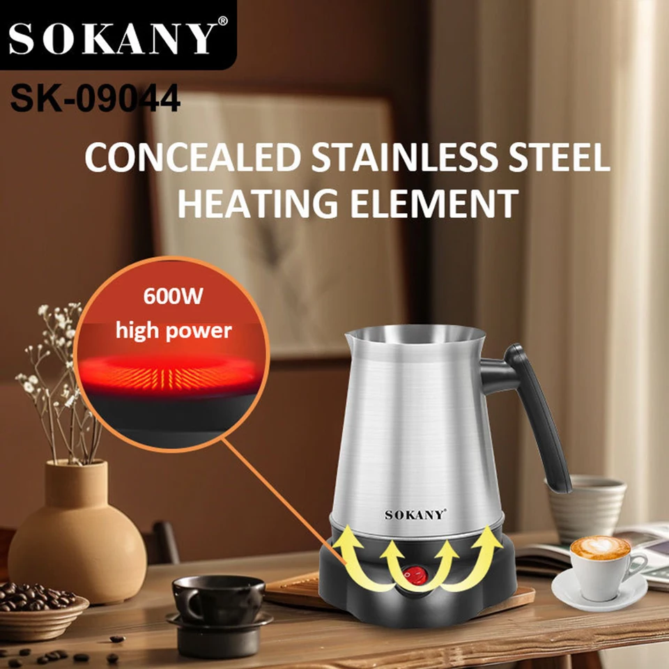 Cafetière Turque Électrique 500 Ml – Acier Inoxydable, Poignée Pliable, 600W Anti-Surchauffe Machine Cafe Turque 500ml