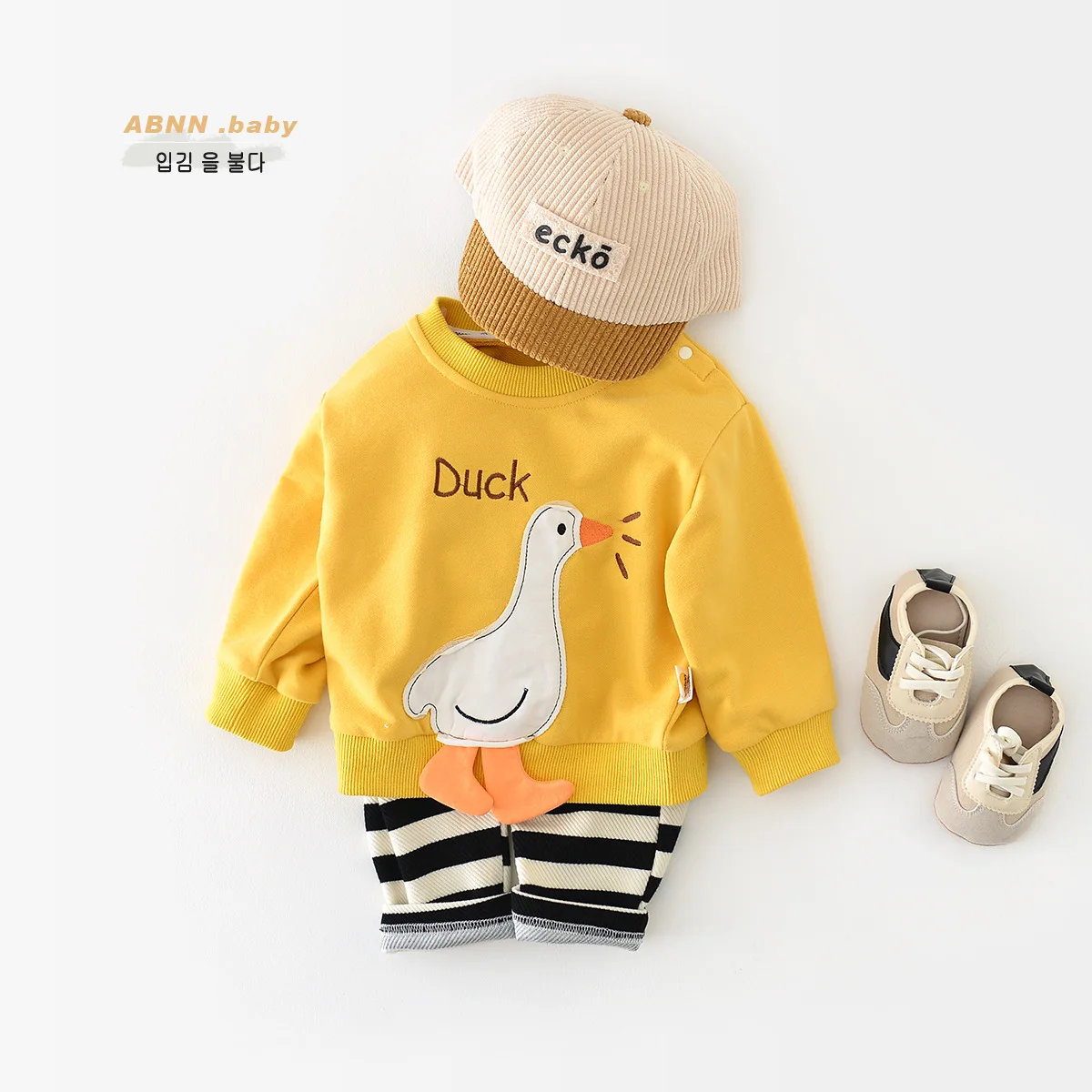 Autumn Ins 2023 Newborn Baby Boys Bodysuit Cotton Long Sleeve Duck Patched Infant Boys Rompers Loose Toddler Boys Pullovers