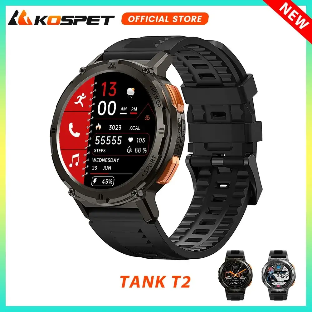 KOSPET TANK T2 Military Ultra Smartwatch Men Women Smart Watch Digital Fitness Sport Watches AMOLED AI Voice IP69K Waterproof