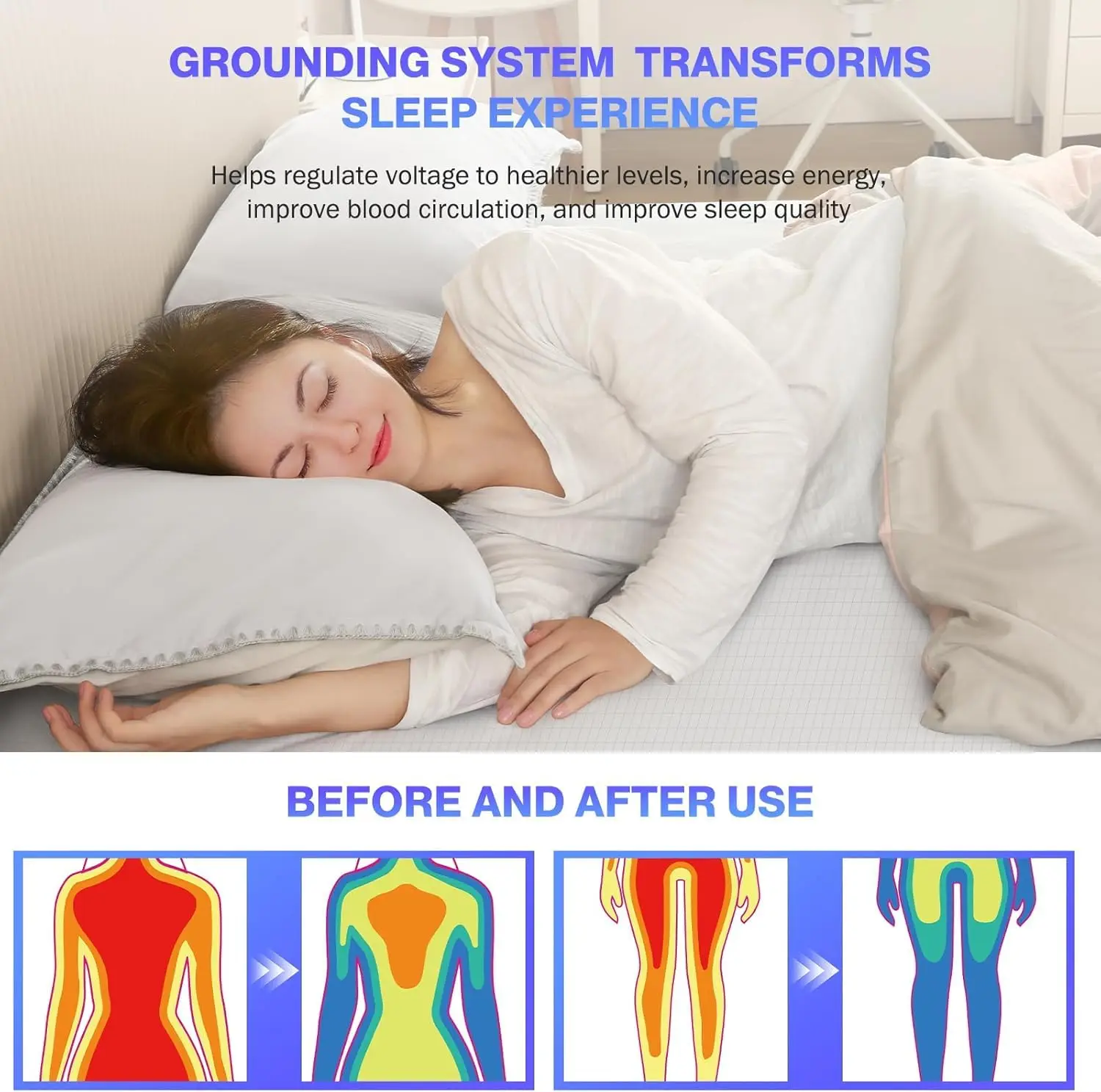 Grounding Sheet 90%Organic Cotton+10%Pure Silver Deep Pocket Fitted Sheet Earth Connecting Grounded Bed Sheet for Improved Sleep