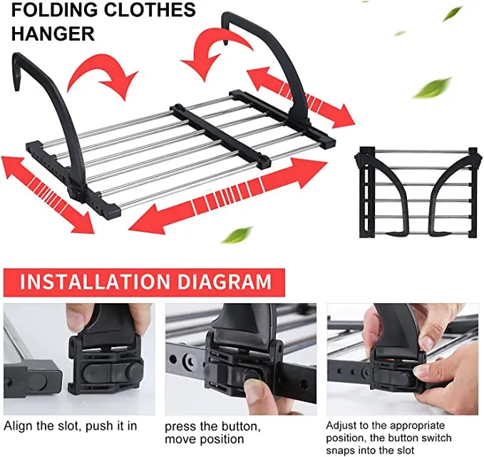 2023 Candumy Portable Clothes Drying Rack for Balcony Folding Towel Rack Indoor Outdoor Retractable Laundry Rack with Sock Clips