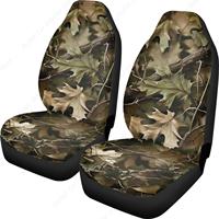Green Hunting Camo Print Car Front Seat Cover Set of 2, Auto Bucket Seats Protector Universal Car Accessories Interior Decor