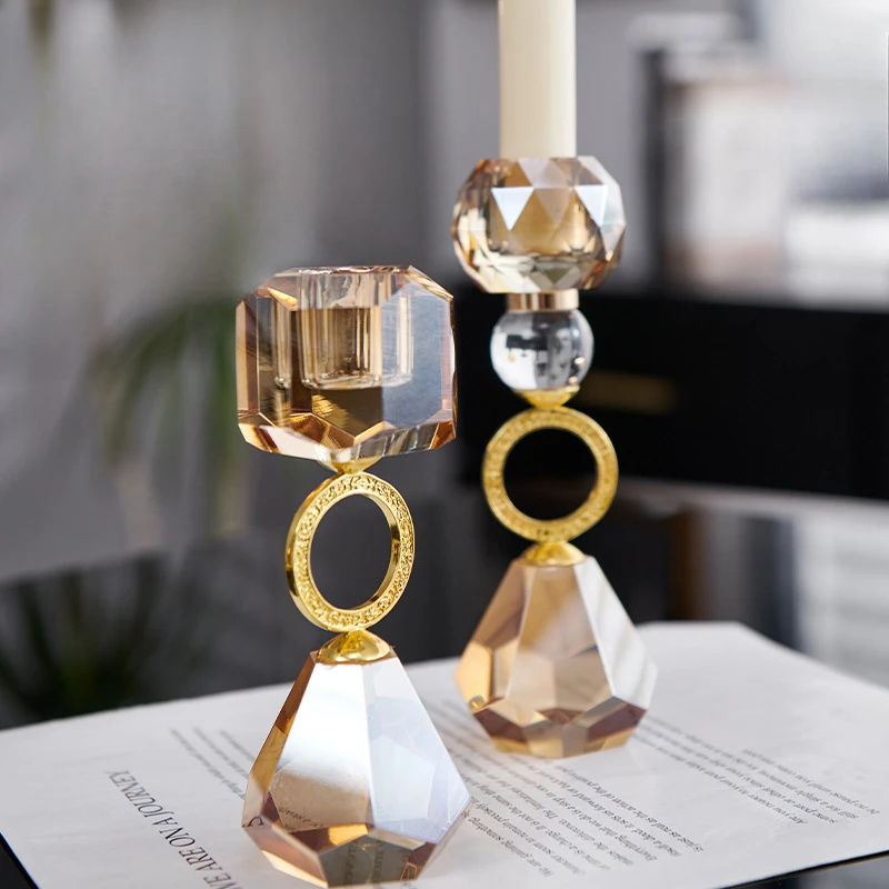 Crystal Candle Holder Simple Modern Champagne Color Decoration Home Metal Aromatherapy Candle Holder Creative Atmosphere Photo